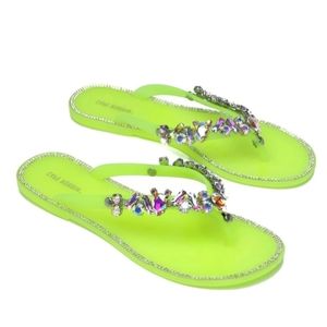 NIB Cape Robbin Lime green jeweled flip-flops sz 7